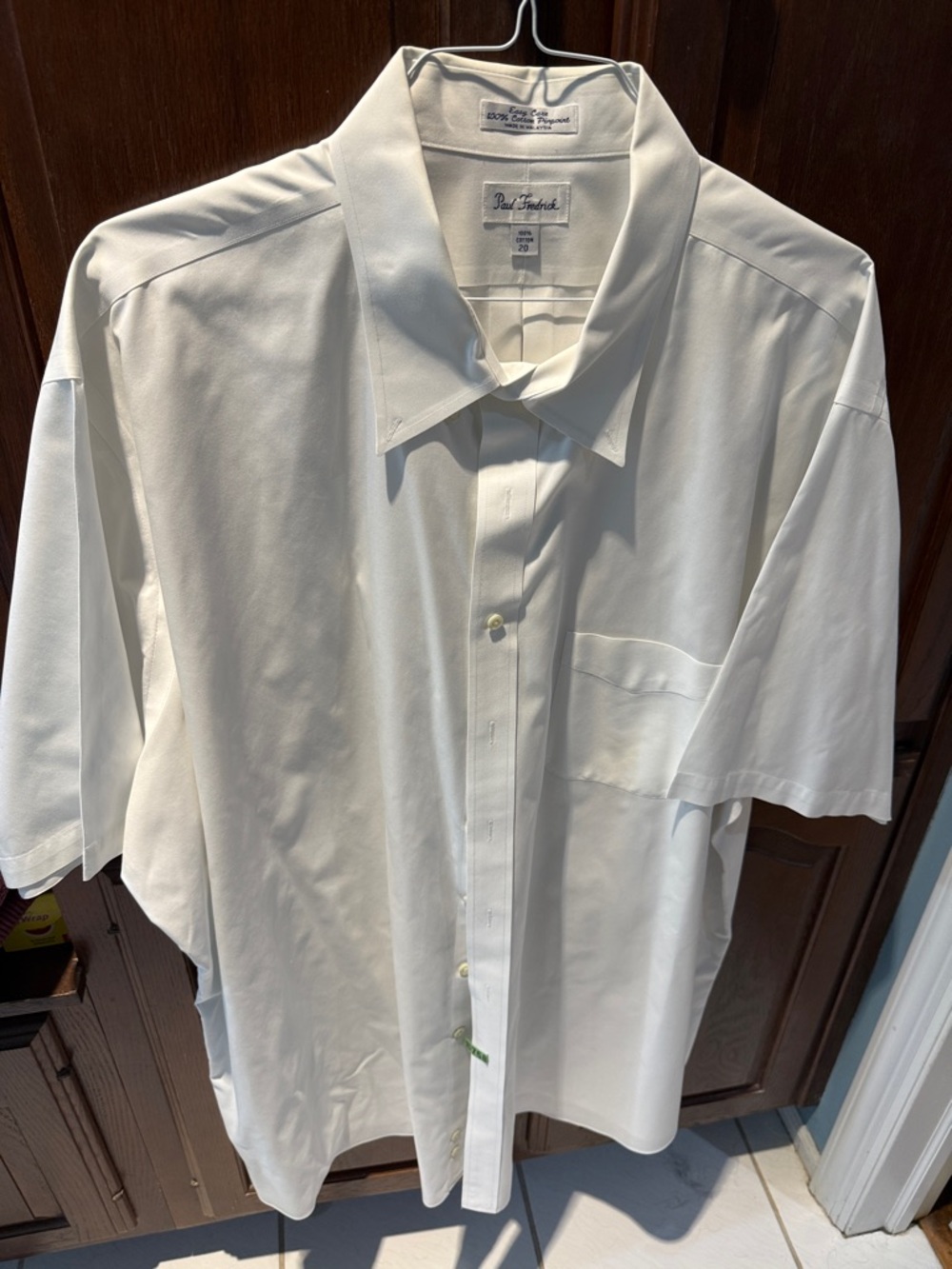 Paul Fredrick White Short-Sleeve Button-Down Shirt neck 20